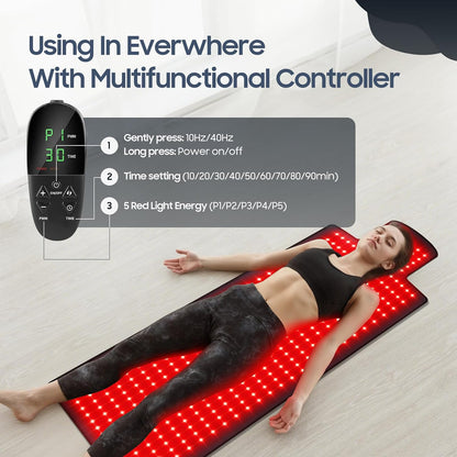 Red Light Therapy Mat, 2In1 Leds (660Nm& 850Nm) Red Light Therapy Blanket, Premium Material, Adjustable Timer & Intensity