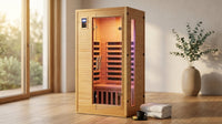 2024 Upgrade 1 to 2 Person Infrared Sauna, Low EMF Infrared Sauna for Home, Indoor Sauna Room, Hemlock Wooden Far Infrared Sauna, Dry Sauna with Bluetooth Speakers, LED Reading and Chromotherapy Lamp — Lifestyle