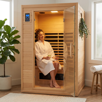 2024 Upgrade 1 to 2 Person Infrared Sauna, Low EMF Infrared Sauna for Home, Indoor Sauna Room, Hemlock Wooden Far Infrared Sauna, Dry Sauna with Bluetooth Speakers, LED Reading and Chromotherapy Lamp — Lifestyle