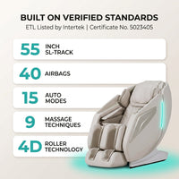 4D Massage Chair Full Body Zero Gravity Heated Recliner with Body Scan, 55" Sl-Track & Stretch, 40 Airbags - Shiatsu, Knead, Foot Rollers, Voice & APP Control, 15 Auto Modes & 9 Techniques (Beige) — Results & Stats