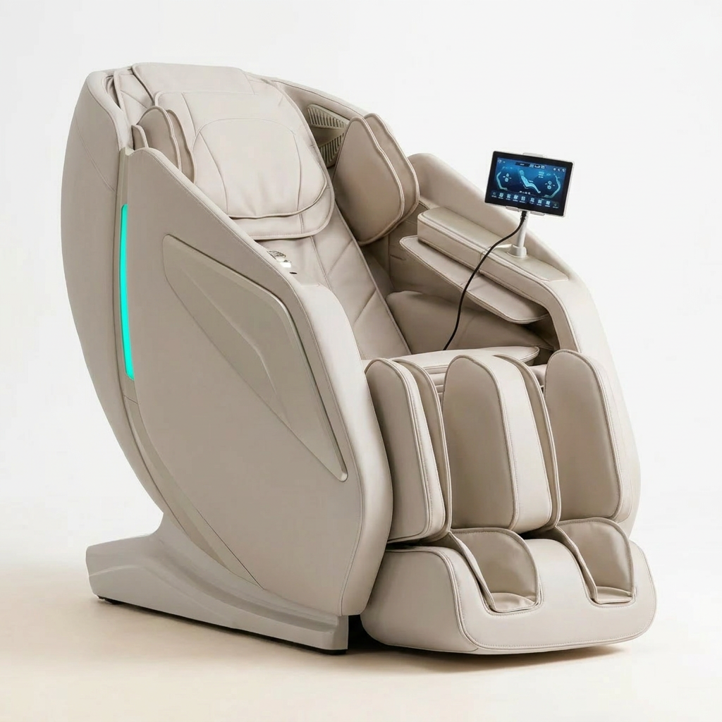 4D Massage Chair Full Body Zero Gravity Heated Recliner with Body Scan, 55" Sl-Track & Stretch, 40 Airbags - Shiatsu, Knead, Foot Rollers, Voice & APP Control, 15 Auto Modes & 9 Techniques (Beige) — Studio Shot