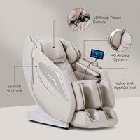 4D Massage Chair Full Body Zero Gravity Heated Recliner with Body Scan, 55" Sl-Track & Stretch, 40 Airbags - Shiatsu, Knead, Foot Rollers, Voice & APP Control, 15 Auto Modes & 9 Techniques (Beige) — infographic