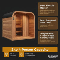 Backyard Discovery Lennon 2-4 Person Traditional Cedar Outdoor Cube Sauna with Porch, Electric Sauna Heater, Sauna Rocks, Dry Heat, Steam Sauna, LED Lights, Wi-Fi Control, Sauna Accessories — Results & Stats