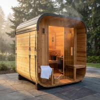 Backyard Discovery Lennon 2-4 Person Traditional Cedar Outdoor Cube Sauna with Porch, Electric Sauna Heater, Sauna Rocks, Dry Heat, Steam Sauna, LED Lights, Wi-Fi Control, Sauna Accessories — Studio Shot