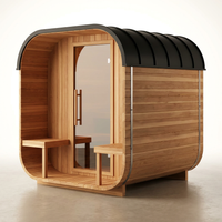 Backyard Discovery Lennon 2-4 Person Traditional Cedar Outdoor Cube Sauna with Porch, Electric Sauna Heater, Sauna Rocks, Dry Heat, Steam Sauna, LED Lights, Wi-Fi Control, Sauna Accessories — Studio Shot