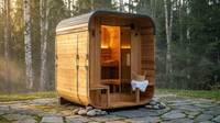 Backyard Discovery Lennon 2-4 Person Traditional Cedar Outdoor Cube Sauna with Porch, Electric Sauna Heater, Sauna Rocks, Dry Heat, Steam Sauna, LED Lights, Wi-Fi Control, Sauna Accessories — Lifestyle