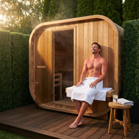 Backyard Discovery Lennon 2-4 Person Traditional Cedar Outdoor Cube Sauna with Porch, Electric Sauna Heater, Sauna Rocks, Dry Heat, Steam Sauna, LED Lights, Wi-Fi Control, Sauna Accessories — Lifestyle