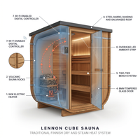 Backyard Discovery Lennon 4-6 Person Traditional Cedar Outdoor Cube Sauna with Porch, Electric Sauna Heater, Sauna Rocks, Dry Heat, Steam Sauna, LED Lights, Wi-Fi Control, Sauna Accessories — How It Works