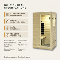 Far Infrared Sauna European Aspen Wood 1 Person Infrared Sauna for Home 905W Low EMF Mini Indoor Sauna with Bluetooth Speakers, Right Door — Results & Stats