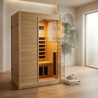 Far Infrared Sauna European Aspen Wood 1 Person Infrared Sauna for Home 905W Low EMF Mini Indoor Sauna with Bluetooth Speakers, Right Door — Studio Shot