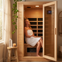 Far Infrared Sauna European Aspen Wood 1 Person Infrared Sauna for Home 905W Low EMF Mini Indoor Sauna with Bluetooth Speakers, Right Door — Lifestyle