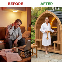 Outdoor Cedar Sauna Built for Home Relaxation, Electric Heater, Wi-Fi Control, LED Lights, 4-6 Person Capacity — Before & After