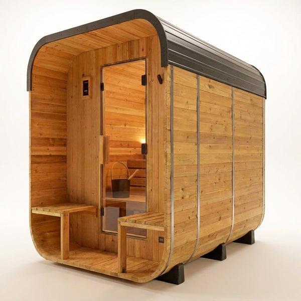 Outdoor Cedar Sauna Built for Home Relaxation, Electric Heater, Wi-Fi Control, LED Lights, 4-6 Person Capacity — Studio Shot