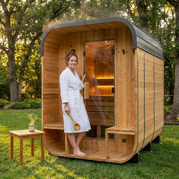 Outdoor Cedar Sauna Built for Home Relaxation, Electric Heater, Wi-Fi Control, LED Lights, 4-6 Person Capacity
